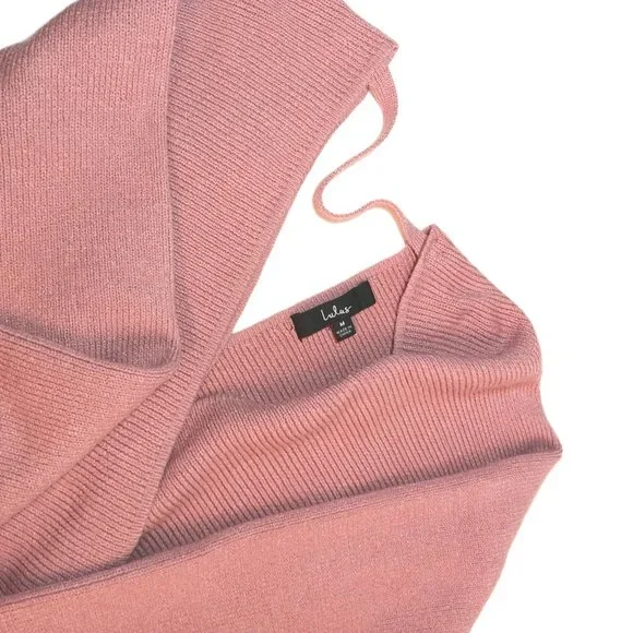 Lulus Rose Pink Knit Faux-Wrap Long Sleeve Sweater Size Medium - Picture 6 of 6